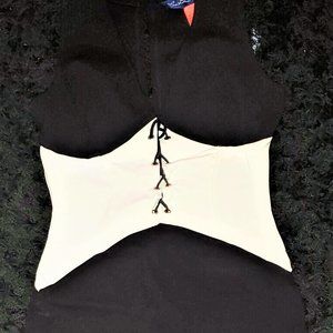 Black & White Corset Knee Length Bodycon Dress - M